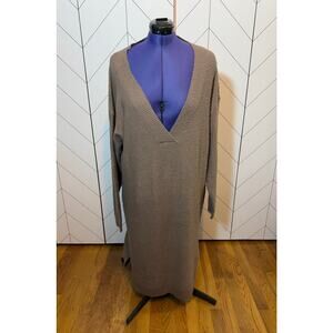 Stitchdrop Women’s Large Brown Plunging V-neck Long Sleeve Sweater Dress Midi